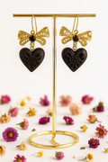 Black Clay Heart earrings with Bow