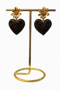 Black Clay Heart earrings with Flower