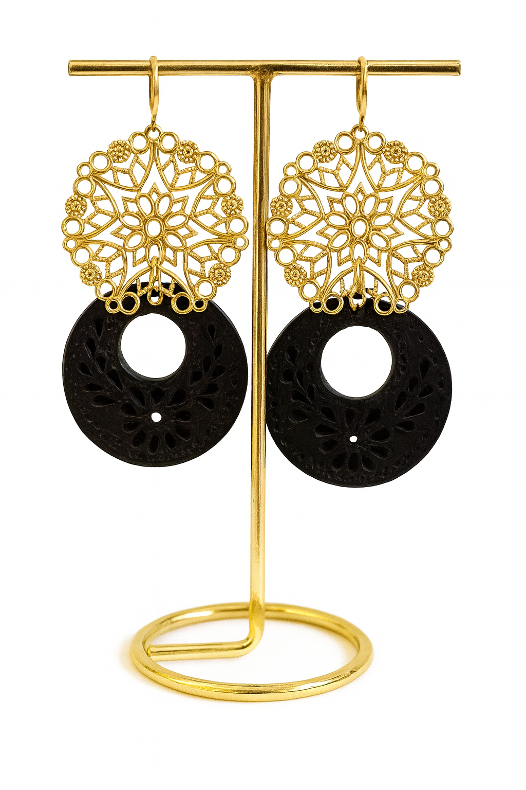 Black Clay Full Moon Earrings