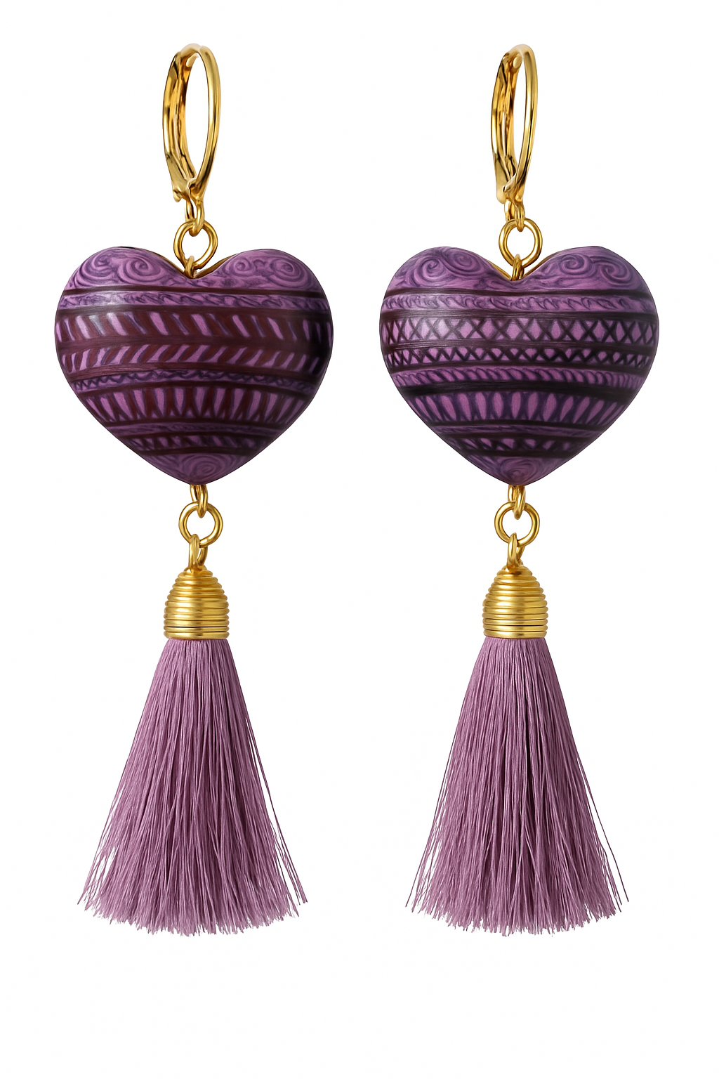 Purple Heart Clay Earrings